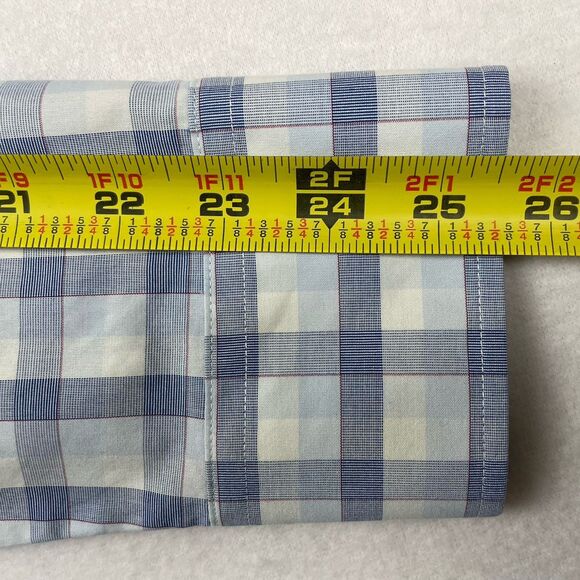 Untuckit Men’s Long Sleeve Button Up Blue White Windowpane Plaid- M - Picture 7 of 9